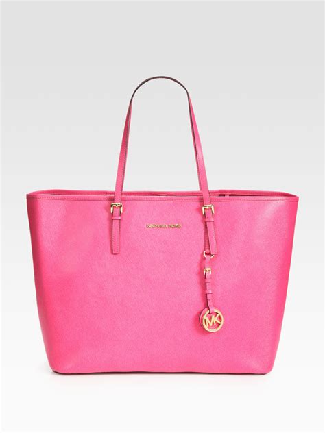 michael kors logo stripe tote bag pink|michael kors hot pink bag.